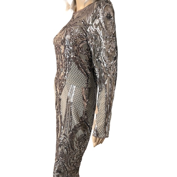 Betsy & Adam EUC Size 14 Sequined Taupe Gray Cocktail Formal Party Dress (0481) - Picture 4 of 11